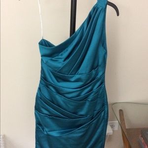 Teal, satin, one shoulder Bridesmaid dress!